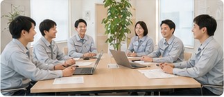 打ち合わせをするしるべ設備スタッフ